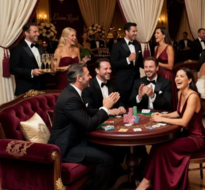 Happy guests smiling and celebrating during a casino-style game night