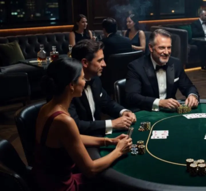 Guests enjoying a vibrant poker night at a luxurious private event
